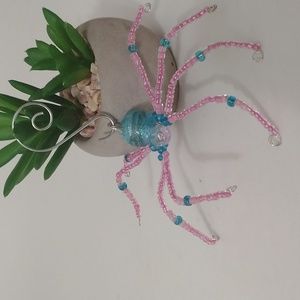 Pink and Blue Handmade Beaded Spider